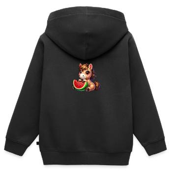 Fruchtiges Sommerpferd Wassermelone - Kinder Premium Organic Zip Hoodie - Schwarz - Hinten - AI Model Kid Male (0cm)