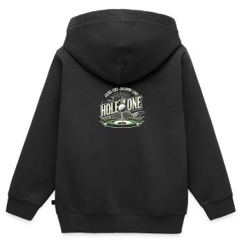 Fragen Sie mich nach meinem Hole In One - Kinder Premium Organic Zip Hoodie - Schwarz - Hinten - AI Model Kid Male (0cm)