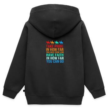 Dressur Dressurpferd Dressurreiter - Kinder Premium Organic Zip Hoodie - Schwarz - Hinten - AI Model Kid Male (0cm)