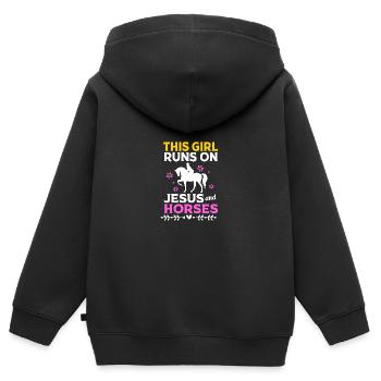 Dressur Dressurpferd Dressurreiter - Kinder Premium Organic Zip Hoodie - Schwarz - Hinten - AI Model Kid Male (0cm)