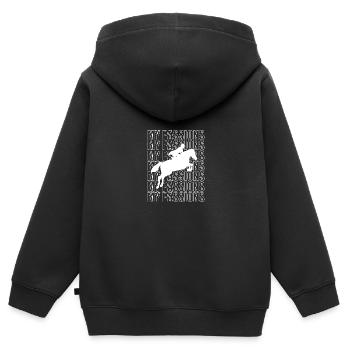 Dressur Dressurpferd Dressurreiter - Kinder Premium Organic Zip Hoodie - Schwarz - Hinten - AI Model Kid Male (0cm)