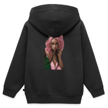 Bezaubernde schwarze Schönheit, mit lockigem Haar, natur - Kinder Premium Organic Zip Hoodie - Schwarz - Hinten - AI Model Kid Male (0cm)