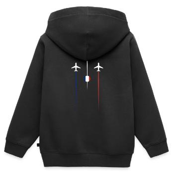 France Airlines - Kinder Premium Organic Zip Hoodie - Schwarz - Hinten - AI Model Kid Male (0cm)