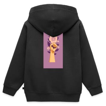 Feministische Faust mit lila Blume. - Kinder Premium Organic Zip Hoodie - Schwarz - Hinten - AI Model Kid Male (0cm)
