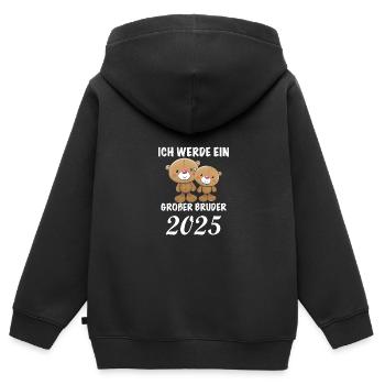Süße Teddy Großer Bruder 2025, 2025 Großer Bruder - Kinder Premium Organic Zip Hoodie - Schwarz - Hinten - AI Model Kid Male (0cm)
