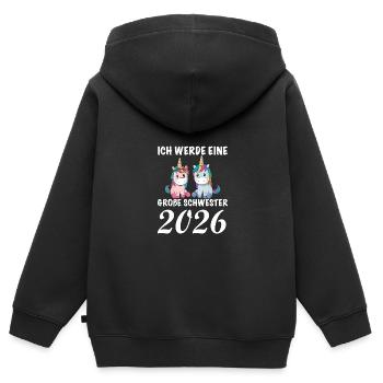Ich Werde Eine Große Schwester 2026 Einhorn - Kinder Premium Organic Zip Hoodie - Schwarz - Hinten - AI Model Kid Male (0cm)