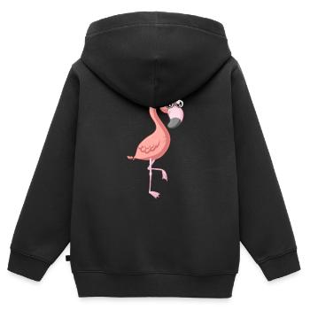Flamant comique doux - Sweat Premium à capuche zippé enfant bio - noir - Dos - AI Model Kid Male (0cm)