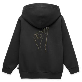 Perfekt! Super! Exzellent! - Hand im Loch - Kinder Premium Organic Zip Hoodie - Schwarz - Hinten - AI Model Kid Male (0cm)