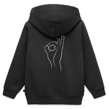 Perfekt! Super! Exzellent! - Hand im Loch - Kinder Premium Organic Zip Hoodie - Schwarz - Hinten - AI Model Kid Male (0cm)