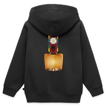 geschmückte Kuhglocke und Edelweiß Blüte - Kinder Premium Organic Zip Hoodie - Schwarz - Hinten - AI Model Kid Male (0cm)