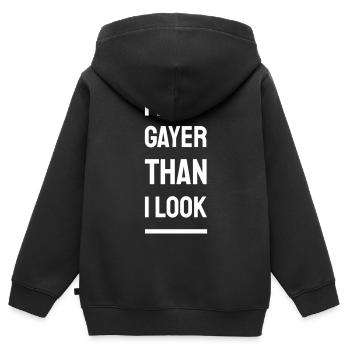 I'm Gayer Than I Look – Pride Spruch (weiß) Finale - Kinder Premium Organic Zip Hoodie - Schwarz - Hinten - AI Model Kid Male (0cm)