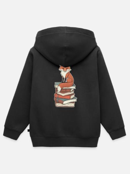 Fuchs auf Bücherstapel - Kinder Premium Organic Zip Hoodie - Schwarz