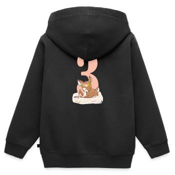 Birthday number 3 deer fawn girl - Kids Premium Organic Zip-up Hoodie - black - Back - AI Model Kid Male (0cm)
