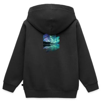 Aurores boréales - Sweat Premium à capuche zippé enfant bio - noir - Dos - AI Model Kid Male (0cm)