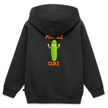 Muskelmann Gurke muscle cuke vegan und lustig - Kinder Premium Organic Zip Hoodie - Schwarz - Hinten - AI Model Kid Male (0cm)