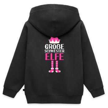 Große Schwester Elfe Grosse Schwester Geschenk - Kinder Premium Organic Zip Hoodie - Schwarz - Hinten - AI Model Kid Male (0cm)