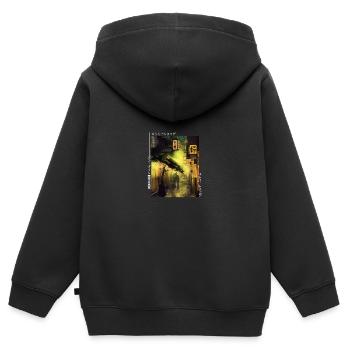 Japanisch Streetwear Aesthetic - Kinder Premium Organic Zip Hoodie - Schwarz - Hinten - AI Model Kid Male (0cm)