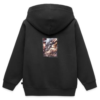 Japanisch Streetwear Aesthetic - Kinder Premium Organic Zip Hoodie - Schwarz - Hinten - AI Model Kid Male (0cm)