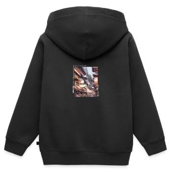 Japanese Streetwear Aesthetic - Kids Premium Organic Zip-up Hoodie - black - Back - AI Model Kid Male (0cm)