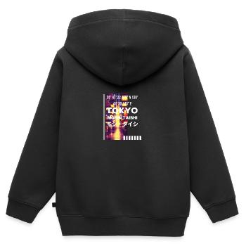 Japanese Streetwear Aesthetic - Kids Premium Organic Zip-up Hoodie - black - Back - AI Model Kid Male (0cm)