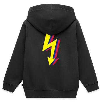 High Voltage, la foudre! - Sweat Premium à capuche zippé enfant bio - noir - Dos - AI Model Kid Male (0cm)