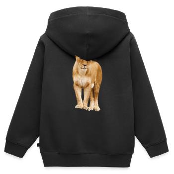 Löwin - Kinder Premium Organic Zip Hoodie - Schwarz - Hinten - AI Model Kid Male (0cm)