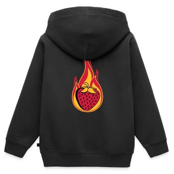 feuer flamme brennen heiss hot erdbeere fruchtig l - Kinder Premium Organic Zip Hoodie - Schwarz - Hinten - AI Model Kid Male (0cm)