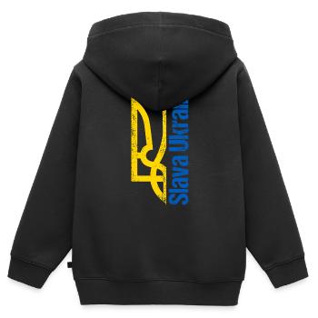 Slava Ukraini - Kinder Premium Organic Zip Hoodie - Schwarz - Hinten - AI Model Kid Male (0cm)
