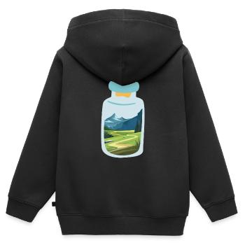 Message dans une bouteille avec des montagnes - Sweat Premium à capuche zippé enfant bio - noir - Dos - AI Model Kid Male (0cm)