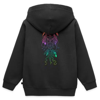 Regenbogen Traumfänger mit Skelettschädeln - Kinder Premium Organic Zip Hoodie - Schwarz - Hinten - AI Model Kid Male (0cm)