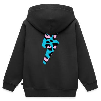 Lightning léopard 3 D - Sweat Premium à capuche zippé enfant bio - noir - Dos - AI Model Kid Male (0cm)