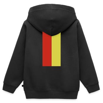 Couleurs rouge jaune - Sweat Premium à capuche zippé enfant bio - noir - Dos - AI Model Kid Male (0cm)