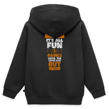 Morgenmuffel Frühstück Cappuccino Energie - Kinder Premium Organic Zip Hoodie - Schwarz - Hinten - AI Model Kid Male (0cm)