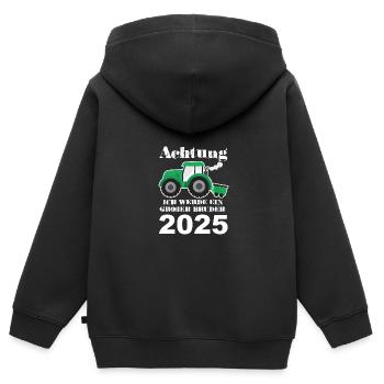 Großer Bruder 2025 Traktor, 2025 Großer Bruder - Kinder Premium Organic Zip Hoodie - Schwarz - Hinten - AI Model Kid Male (0cm)