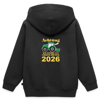Achtung Ich Werde Ein Großer Bruder 2026 - Kinder Premium Organic Zip Hoodie - Schwarz - Hinten - AI Model Kid Male (0cm)