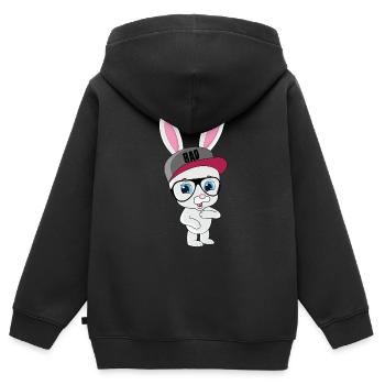 Lapin cool avec capuchon et lunettes - Sweat Premium à capuche zippé enfant bio - noir - Dos - AI Model Kid Male (0cm)