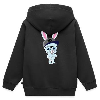 Lapin cool avec capuchon et lunettes - Sweat Premium à capuche zippé enfant bio - noir - Dos - AI Model Kid Male (0cm)