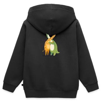 Giraffe Dinosaurier Umarmung Liebespaar - Kinder Premium Organic Zip Hoodie - Schwarz - Hinten - AI Model Kid Male (0cm)