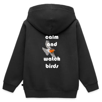 Observation des oiseaux Oiseaux Observation des oiseaux Oiseaux - Sweat Premium à capuche zippé enfant bio - noir - Dos - AI Model Kid Male (0cm)