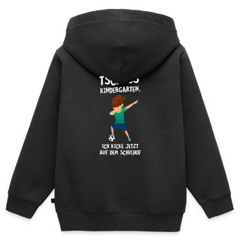 Tschüss Kindergarten - Fußball Kicken Einschulung - Kinder Premium Organic Zip Hoodie - Schwarz - Hinten - AI Model Kid Male (0cm)