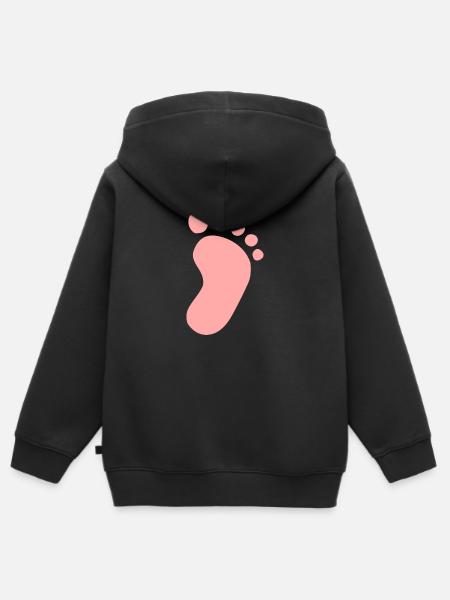 pink footprint foot - baby feet girl child - Kids Premium Organic Zip-up Hoodie - black