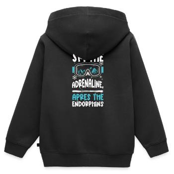 Skiez l’adrénaline, après l’en... - Sweat Premium à capuche zippé enfant bio - noir - Dos - AI Model Kid Male (0cm)