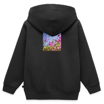 Fleur pourpre - Sweat Premium à capuche zippé enfant bio - noir - Dos - AI Model Kid Male (0cm)