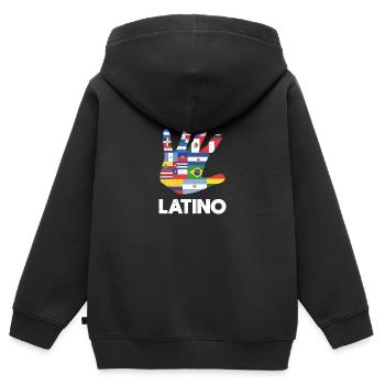 Latino Lateinamerika Flaggen Weiß - Kinder Premium Organic Zip Hoodie - Schwarz - Hinten - AI Model Kid Male (0cm)