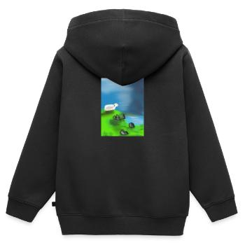 Schaf auf Felsen vor dem Wasser - Kinder Premium Organic Zip Hoodie - Schwarz - Hinten - AI Model Kid Male (0cm)
