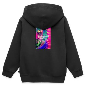 Psychedelischer Shakespeare mit Zitat - Kinder Premium Organic Zip Hoodie - Schwarz - Hinten - AI Model Kid Male (0cm)