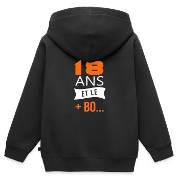 18 ans anniversaire 18 ans le plus beau majorité - Sweat Premium à capuche zippé enfant bio - noir - Dos - AI Model Kid Male (0cm)