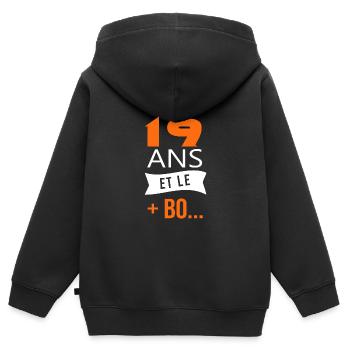 19 ans anniversaire 19 ans et le plus beau - Sweat Premium à capuche zippé enfant bio - noir - Dos - AI Model Kid Male (0cm)