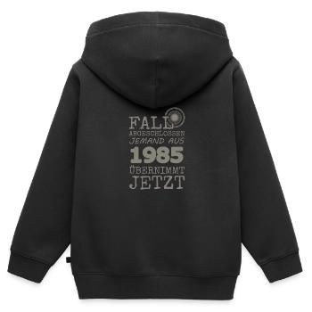1985 - Kinder Premium Organic Zip Hoodie - Schwarz - Hinten - AI Model Kid Male (0cm)