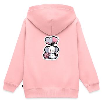 Mignon bébé éléphant avec maman éléphant ballon coeur - Sweat Premium à capuche zippé enfant bio - rose - Dos - AI Model Kid Female (0cm)